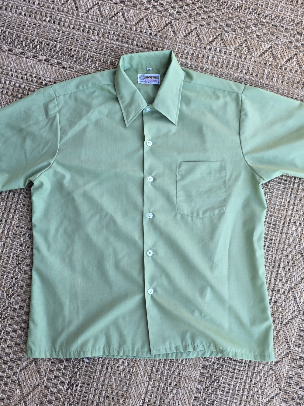Vintage 70s Permanent Press Mint Green Button Up Shirt Medium